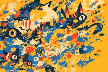 Naklejka premium Abstract colorful animals and fish explosion