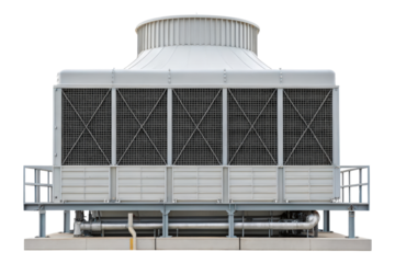 Large industrial cooling tower isolated with transparent background