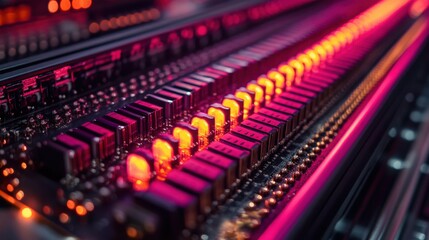 Fototapeta premium Vibrant Circuit Board Close-Up with Glowing Lights and Details