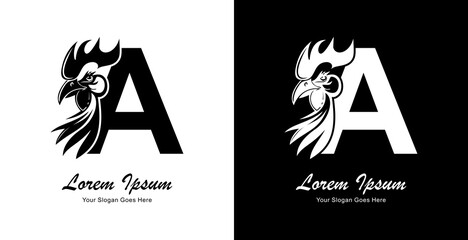 Chicken head logo design combined with the letter A
