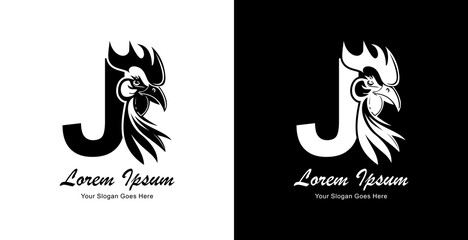 Chicken head logo design combined with the letter J