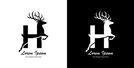 The logo design is in the form of a deer jumping and combined with the letter H