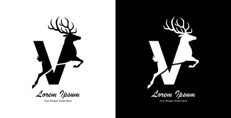 The logo design is in the form of a deer jumping and combined with the letter V