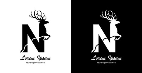 The logo design is in the form of a deer jumping and combined with the letter N