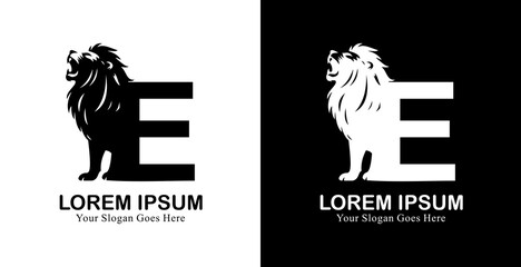 E letter logo design combined with a lion © Yohanes
