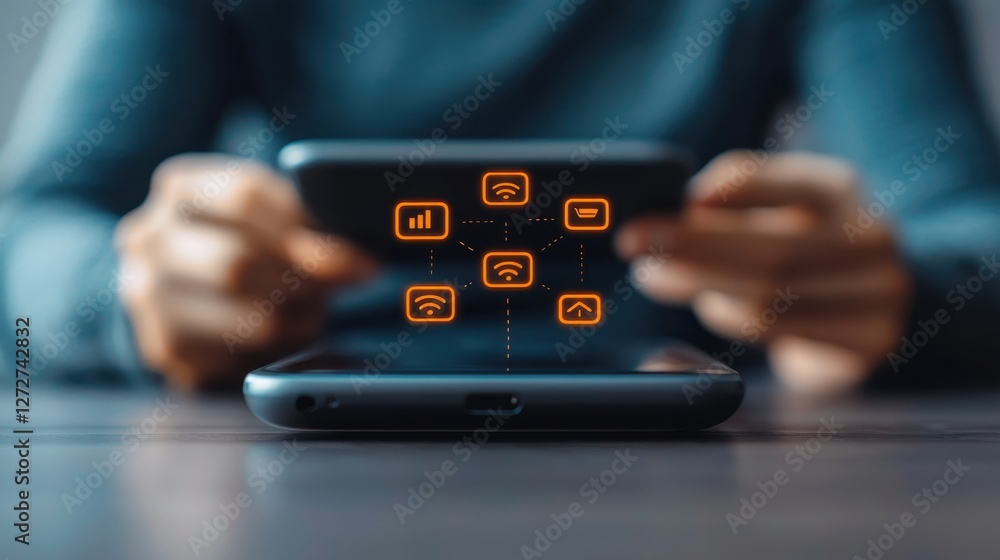 Poster visualizing a smart home icon network modern house digital representation indoor environment user pe