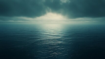 Fototapeta premium Calm Ocean Scene with Overcast Sky, Peaceful Water Landscape