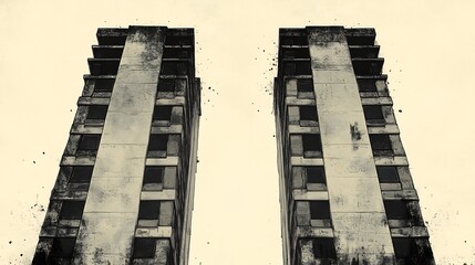 Stark urban towers loom tall under soft sepia light. AI Generated