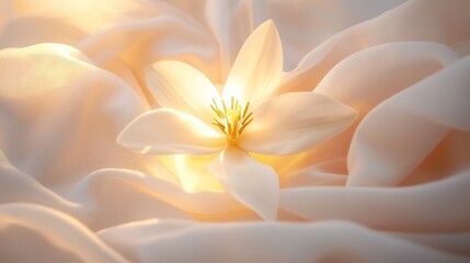 Fototapeta premium Glowing Flower Nestled in Soft Fabric, Symbolizing Elegance, Femininity, and Women's Day Celebration, Feminism Concept