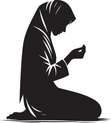 Religious woman praying in ramadan silhouette vector illustration isolated on a white background