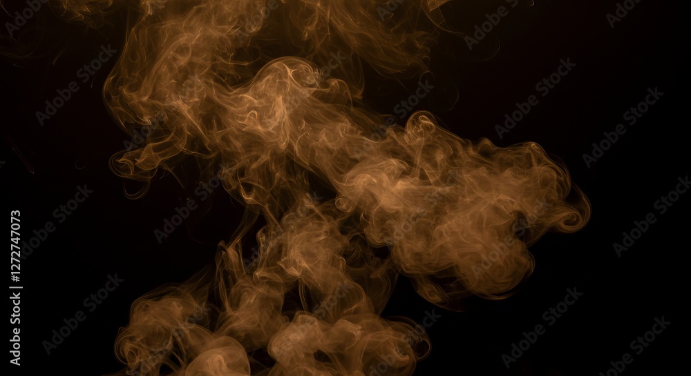 Poster mesmerizing swirls: golden smoke on black background creating abstract patterns
