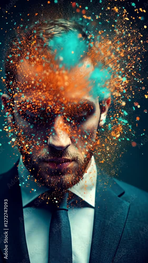 Aufkleber expression of creativity and emotion through a vivid explosion of color around a man in a suit durin