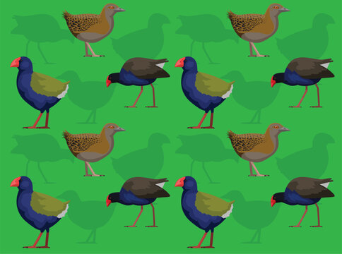 Bird New Zealand Swamphen Pukeko Weka Takahe Cute Seamless Wallpaper Background