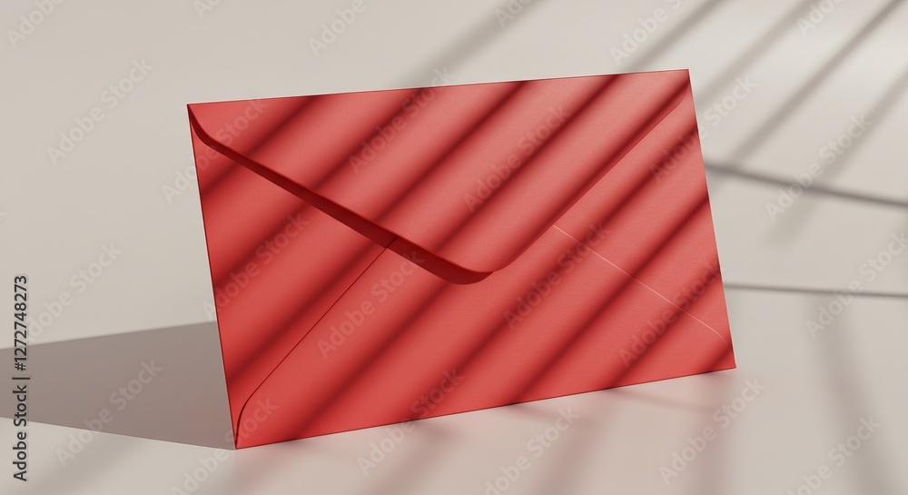 Poster red envelope with shadow patterns on beige background
