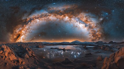 Naklejka premium Breathtaking View of the Milky Way Stretching Across the Night Sky