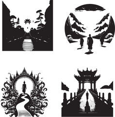  Path to Enlightenment in black and white silhouette assets in vector farm 