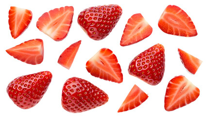 Fresh strawberries with water droplets on a white background