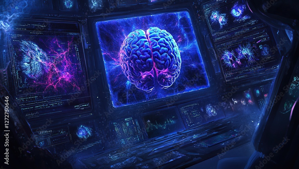 Poster exploring the human brain: neural networks, cognitive functions, and advanced neurotechnology unveil