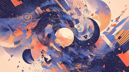 Abstract artistic composition of swirling shapes and colors.  Possible use for posters, prints, or digital art