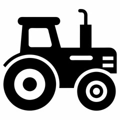 Black tractor vector icon, on  white background.