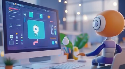 The creative process of a universal designer: mastering computers and Figma for innovative design solutions, depicted in a vibrant 3D anime style