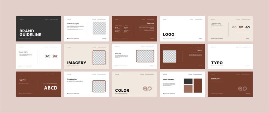Brand guidelines design template. Brand identity templates. Logo and brand strategy guide manual presentation. Complete brand guidelines layout. Logo guideline book.
