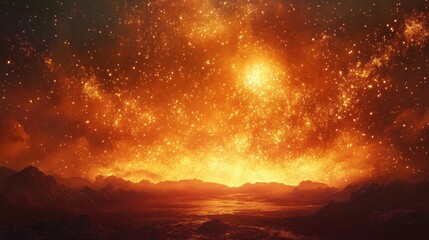 Fototapeta premium Fiery Celestial Landscape: A Volcanic Planet's Inferno