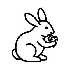 Simple line art of a bunny eating, adorable illustration for pet-related content