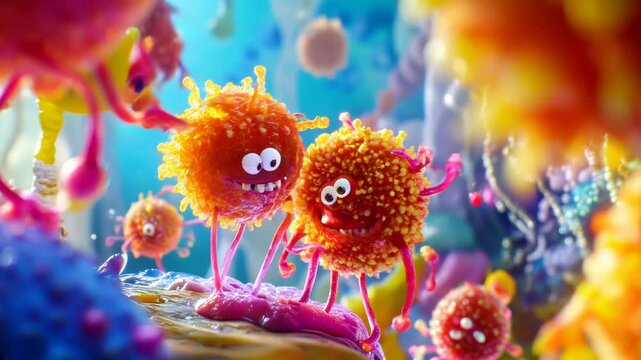Colorful cartoon viruses. AI.