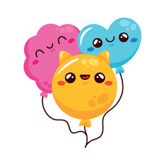 Smiling sun balloon with floating blue clouds