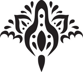 Artistic hand drawn ethnic vector print. Symmetric Moroccan decorative element for printing on T-Shirt, mug or other souvenir. Boho style decoration. Black silhouette pattern on white background.