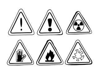 Warning icon set, Vector icon, Line art Vector, Doodle Icon