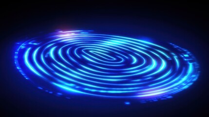 Abstract digital fingerprint design with glowing blue lines.