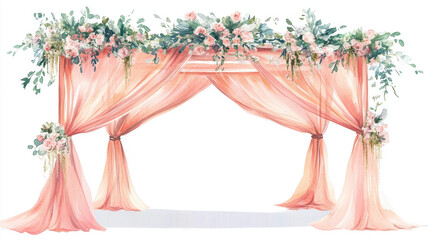 Elegant wedding marquee with floral decorations and draped fabric