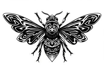 Fototapeta premium Intricate black and white illustration of a stylized bee with ornamental patterns, suitable for design