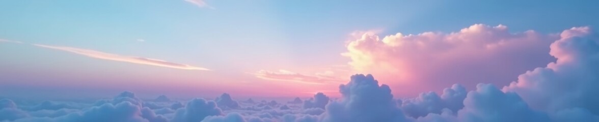 Fototapeta premium Clouds drifting lazily across a serene blue sky at dusk, white clouds, sunset, soft pink hues