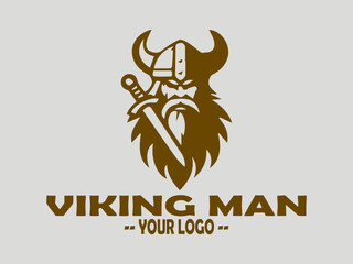 logo viking man face vector illustration template, Viking man logo design, viking Man is a symbol of the norse warrior, horned viking man symbol