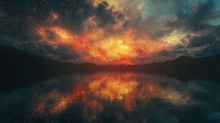 Fototapeta premium Celestial Sunset over Serene Lake