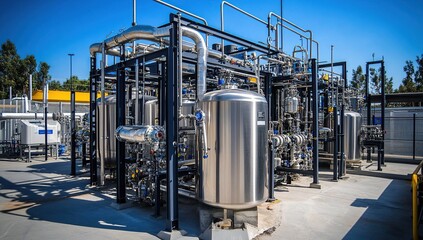 Industrial Plant's Advanced Process System:  Efficient, Modern, and Reliable Equipment Under Clear Skies