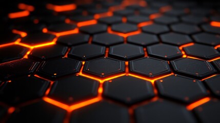 Obraz premium Glowing Orange Hexagon Grid Abstract Background. AI Generated