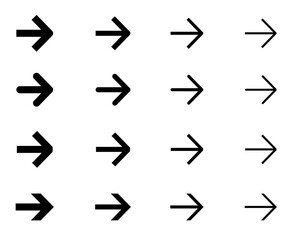 Set of  Arrows with White Background in different stroke style and weight 