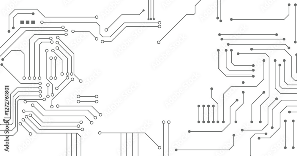 Poster Circuit pcb connection lines path ways template. High tech technology geometric and connection system background with digital data abstract