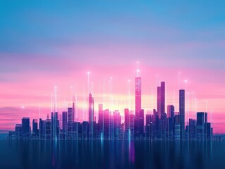 A futuristic city at sunrise, powered by renewable energy and AIdriven automation