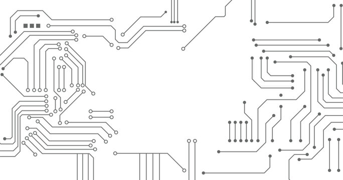 Circuit pcb connection lines path ways template. High tech technology geometric and connection system background with digital data abstract