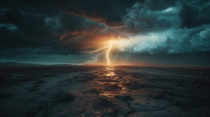 Obraz premium Thunderstorm creates an abstract scene of power. Lightning strikes, illuminating the dark clouds.