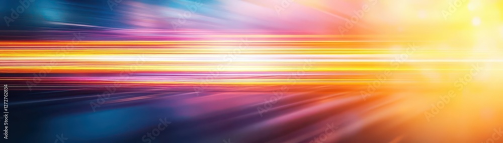 Poster abstract background with horizontal streaks in blue orange and pink colors with a motion blur
