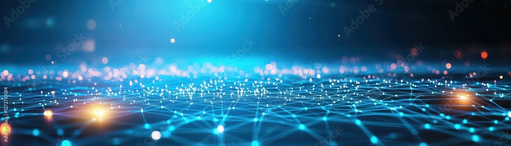 Poster Abstract Blue Network Background with Connected Dots and Lines Futuristic Design