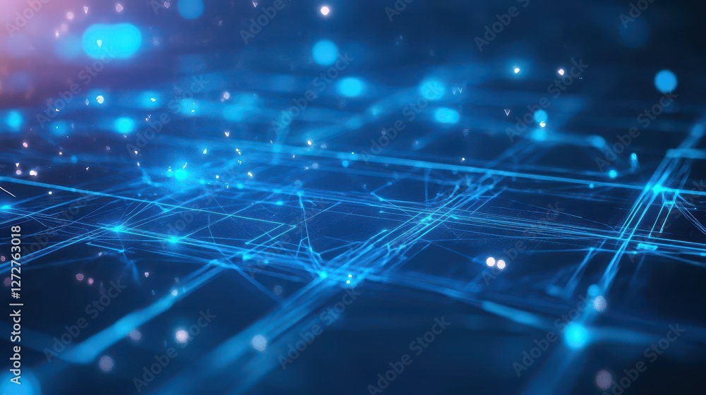Aufkleber Abstract Blue Network Background with Connected Dots and Lines Representing Technology