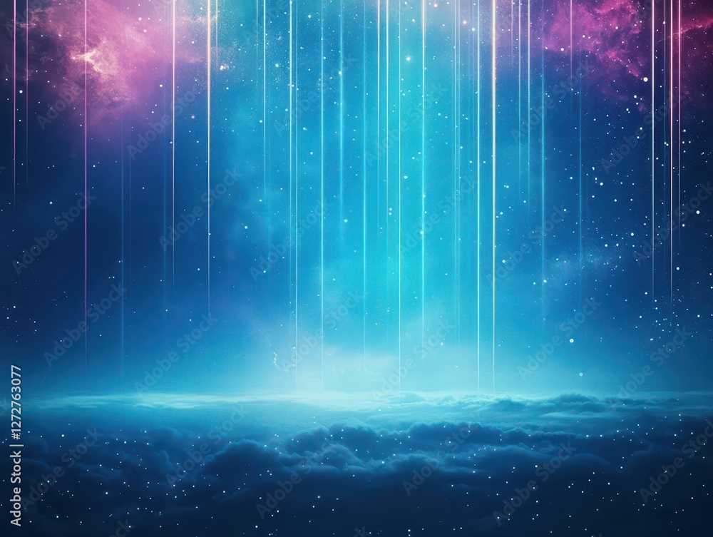Poster abstract celestial background with flowing light rays in a cosmic sky