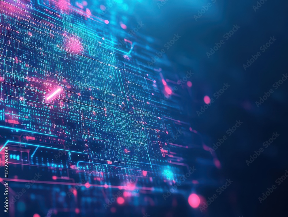 Aufkleber Abstract Circuit Board Pattern with Data Flow in Blue and Red Tones